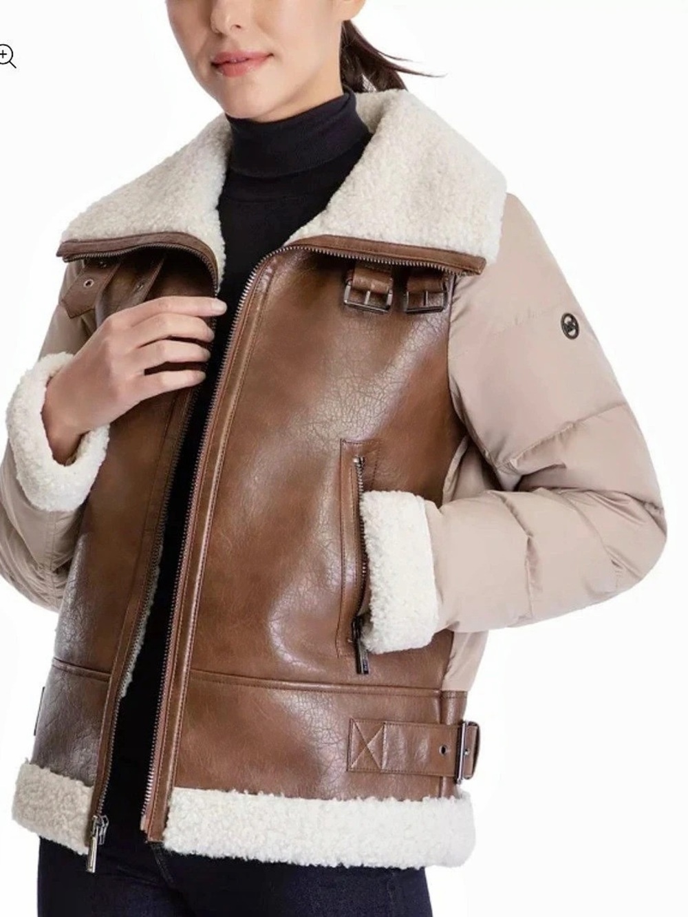 Michael Kors Active Belted Mix Media Jacket Brown & Beige Small